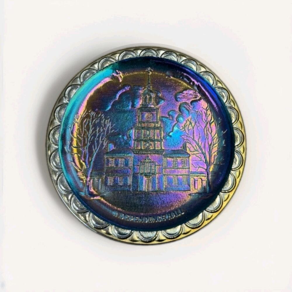 Vintage 1776 Bicentennial Blue Plate Indiana Glass Independence Hall Carnival